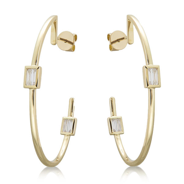 BAGUETTE AND GOLD HOOPS