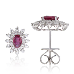 OVAL RUBY AND DIAMOND FLOWER STUDS